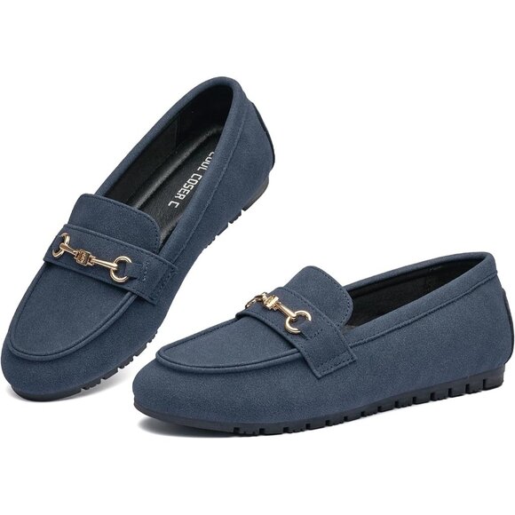 Women's Blue Suede Arch Support Casual Slip on Comfort Dressy Penny Loafers - Picture 8 of 8